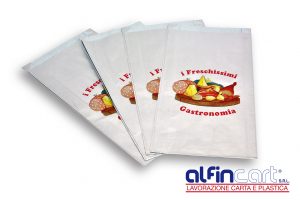 Sacchetti salvafreschezza stampati con logo generico “I Freschissimi – Gastronomia”.