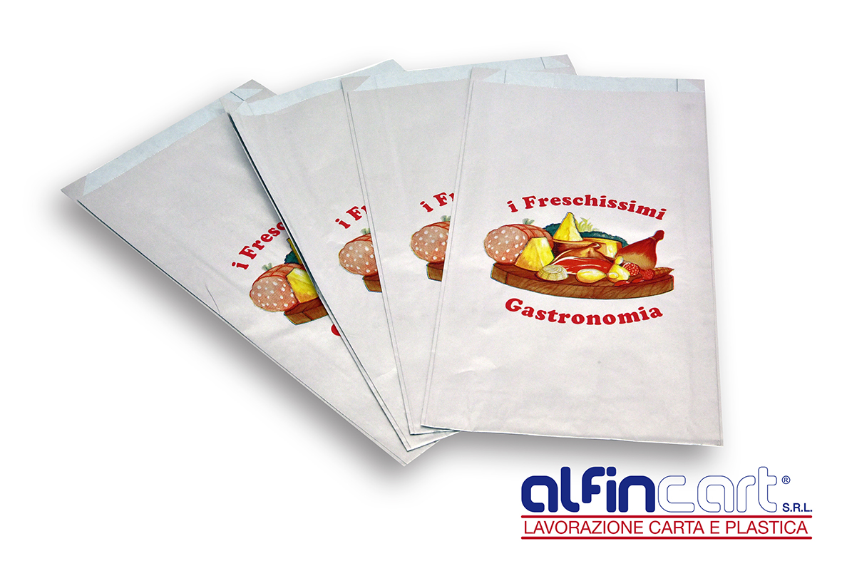 Sacchetti salvafreschezza stampati con logo generico “I Freschissimi – Gastronomia”.