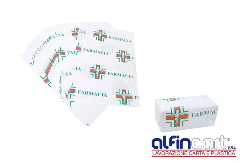 Wrapping paper with pharmacy medical design.