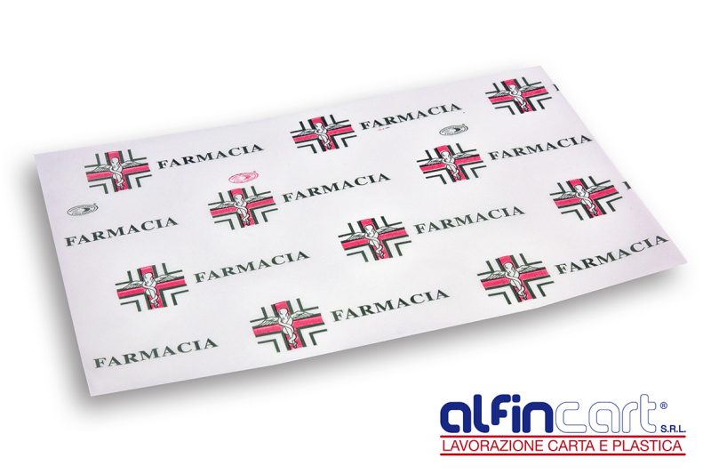 Wrapping paper with pharmacy medical design.