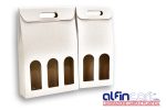 Wine Bottle Carriers manufactured from white recyclable cardboard.